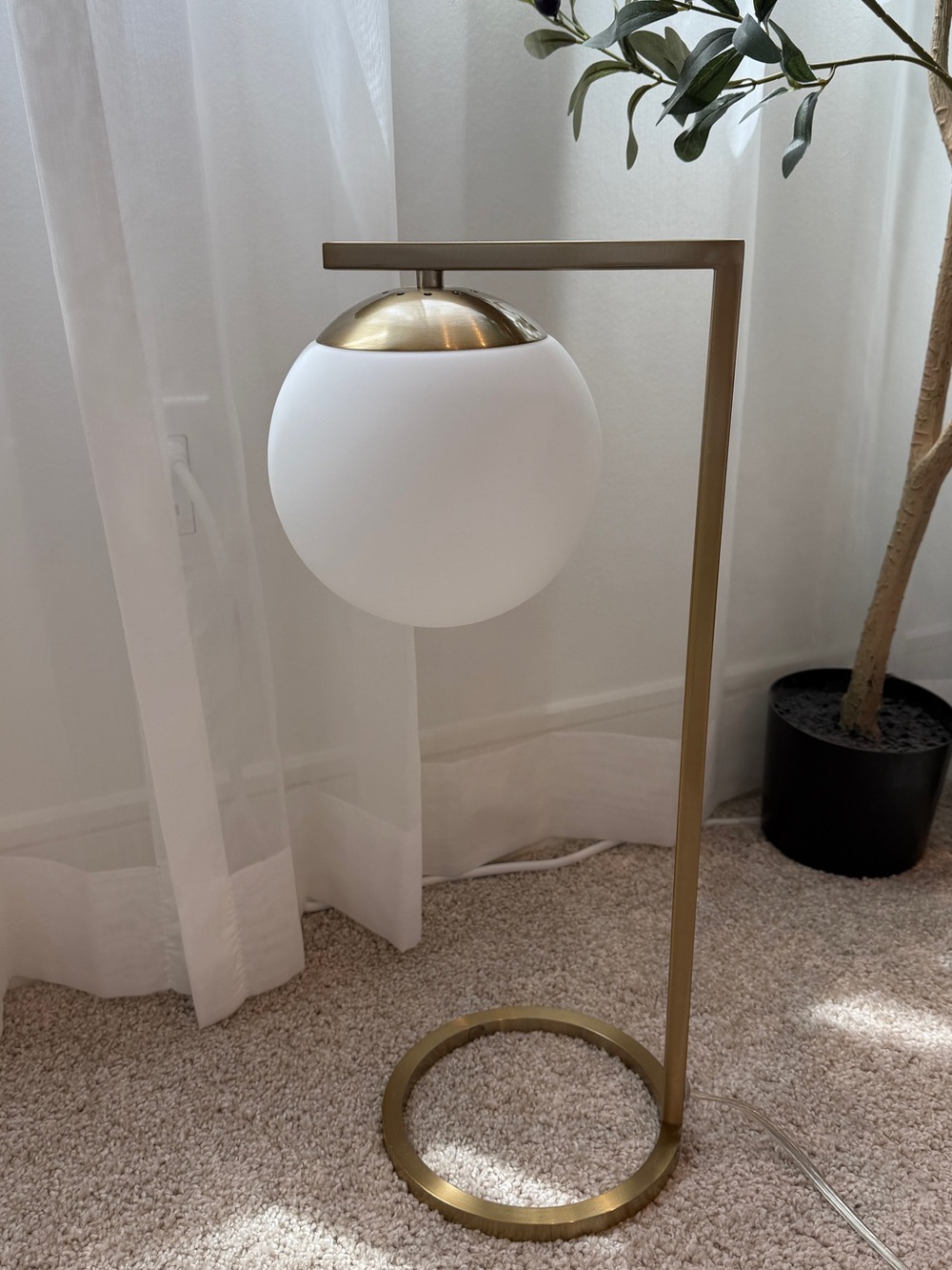 Set of 2 Modern Brass Table Lamps with White Globe Shade | Great condition